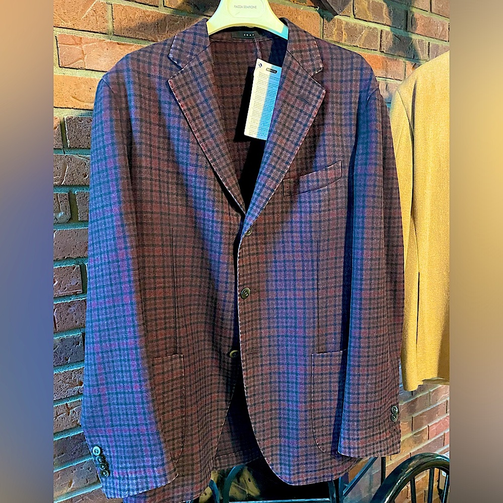 $1475 Boglioli Coat jacket sz.42 R slim fit deep purple/charcoal/ecru check!SALE